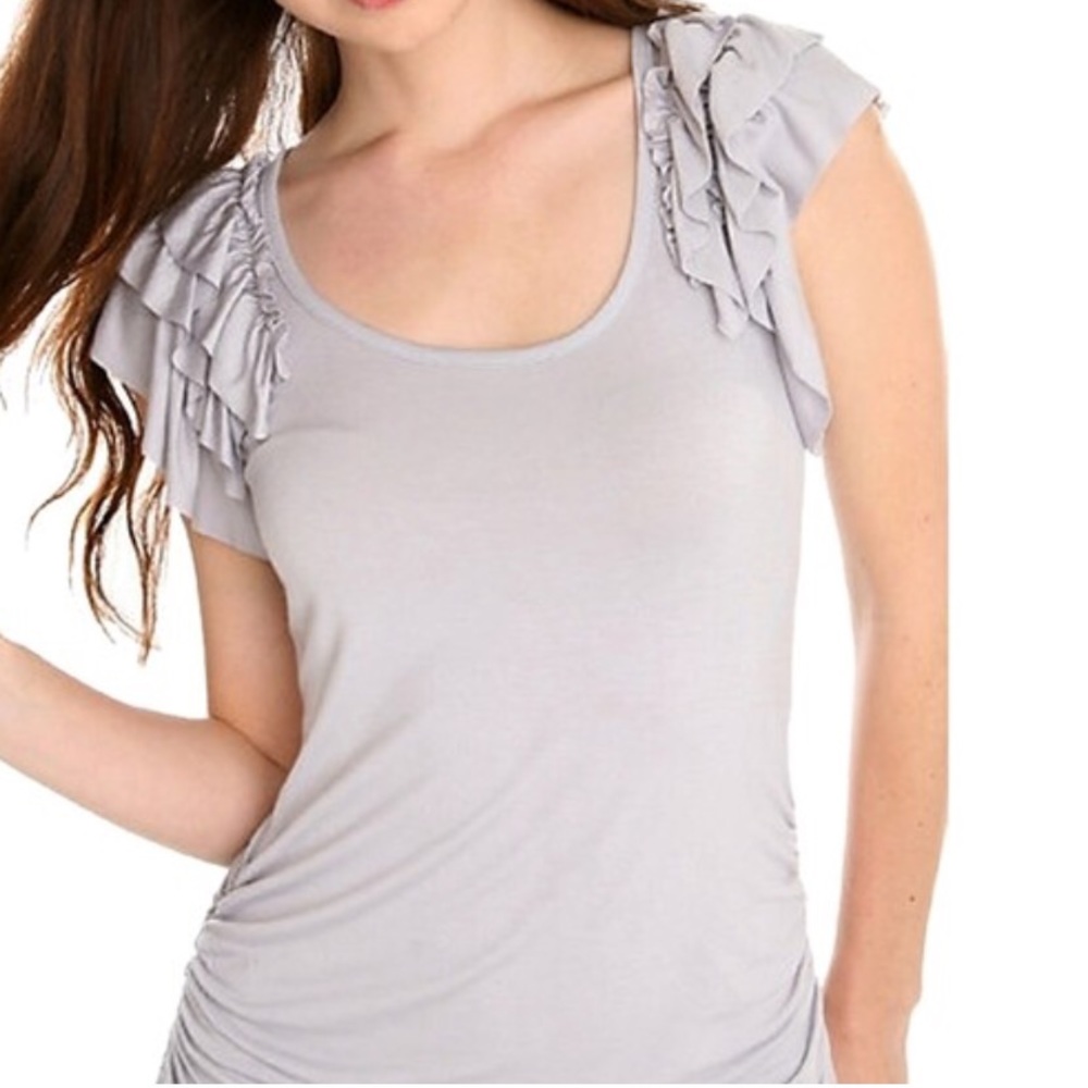 Rumor Brand Grey Ruffle Sleeve Top