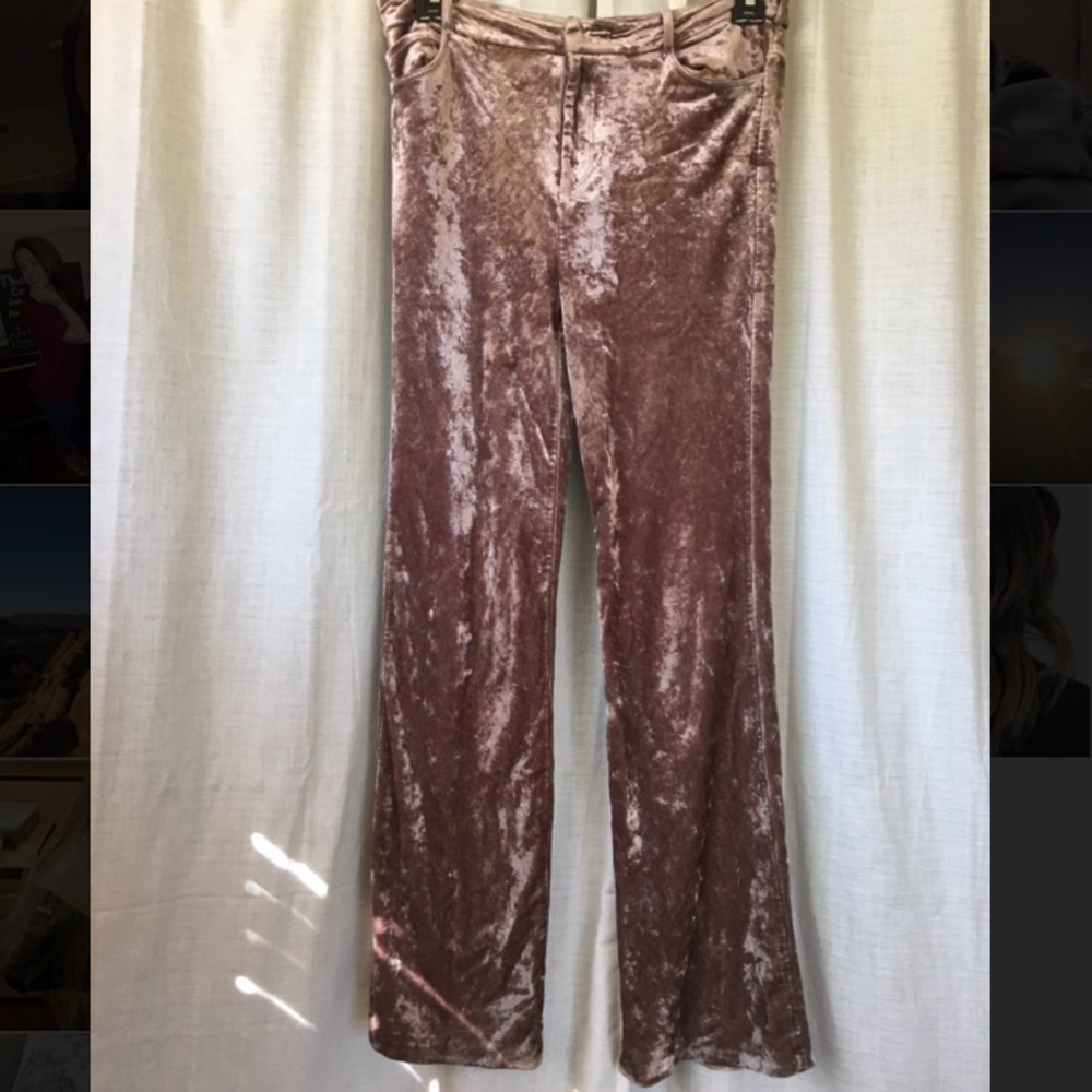 Betsey Johnson Rose Gold velvet wide leg pant