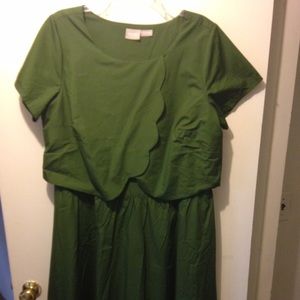 Olive green scalloped bodice dress