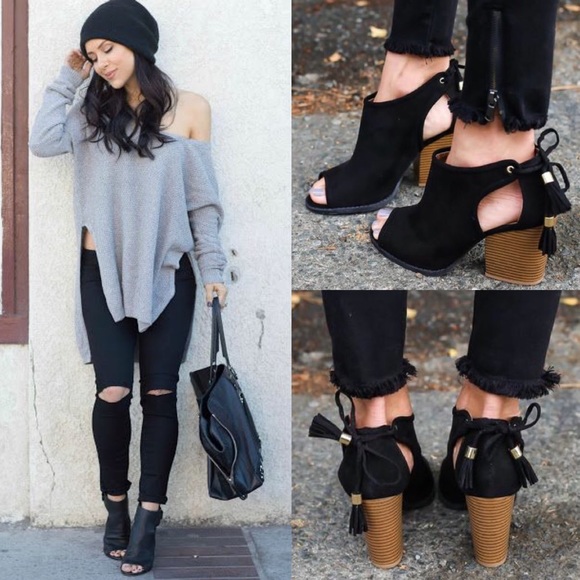 Shoes - ๐MILA ROSE open bootie- BLACK Shoes - ๐MILA ROSE open bootie- BLACK