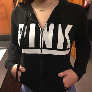 Black full-zip hoodie by PINK