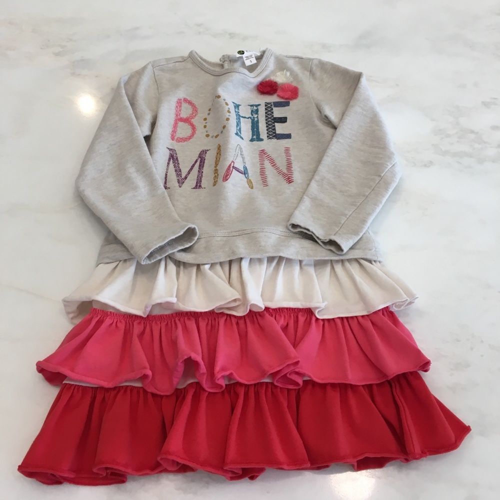 PL Kids Girls Oatmeal Heather Graphic Tiered Mini Dress/Tunic-Size 5