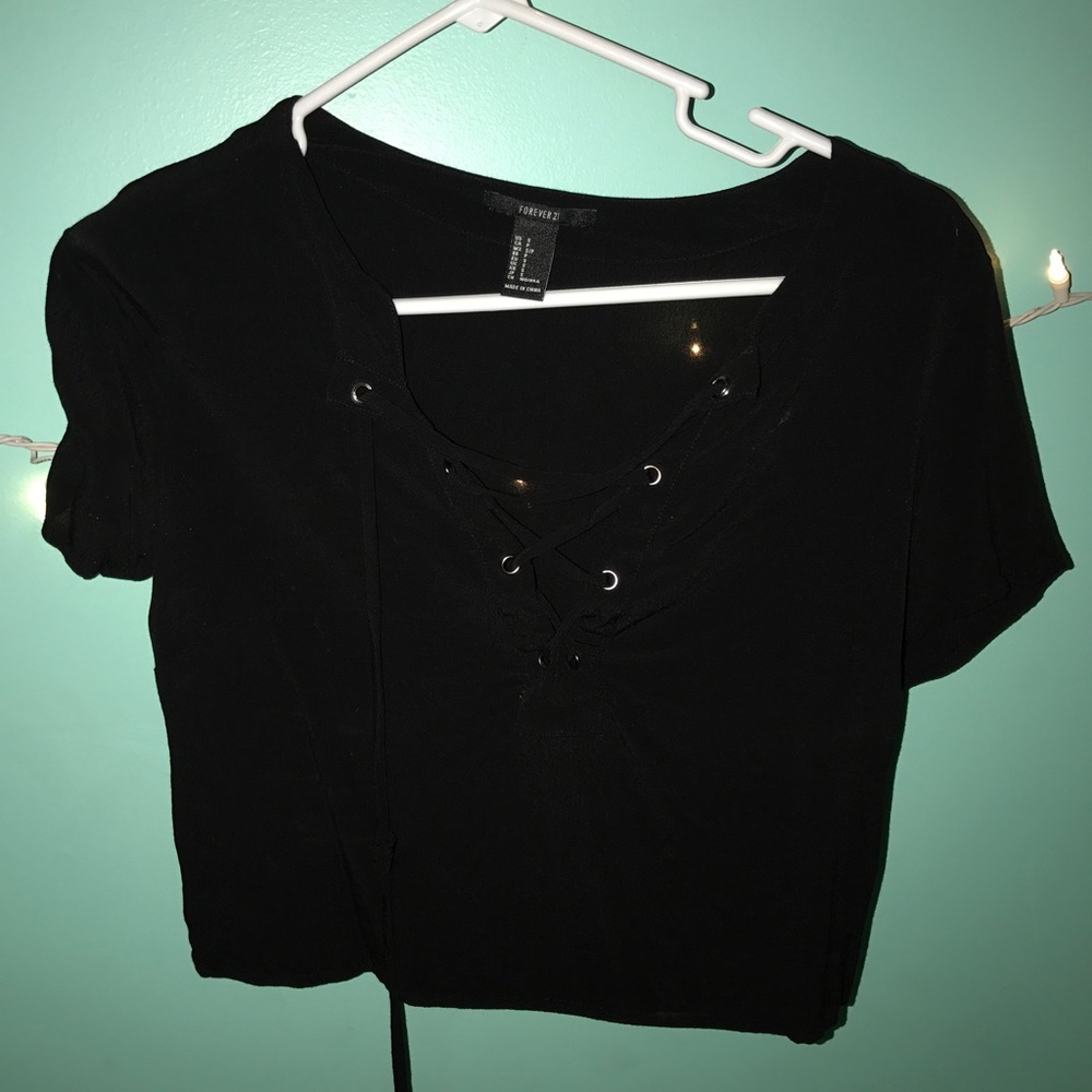 S Black Crop Top Lace up