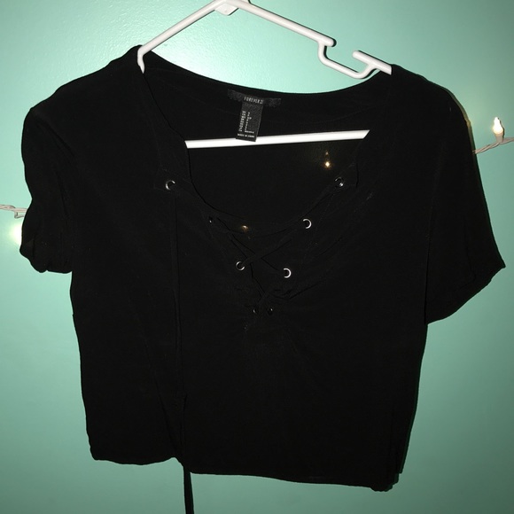S Black Crop Top Lace up - Picture 1 of 2