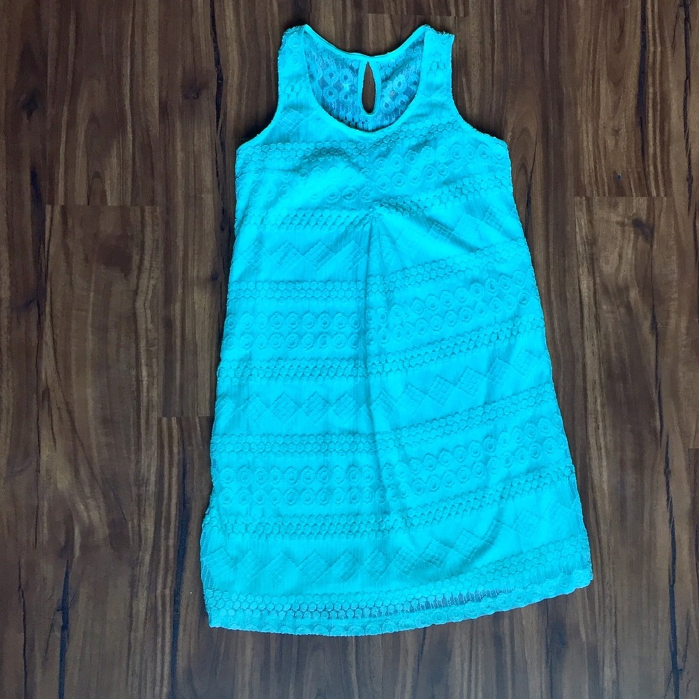 Mint lace-overlay mini dress