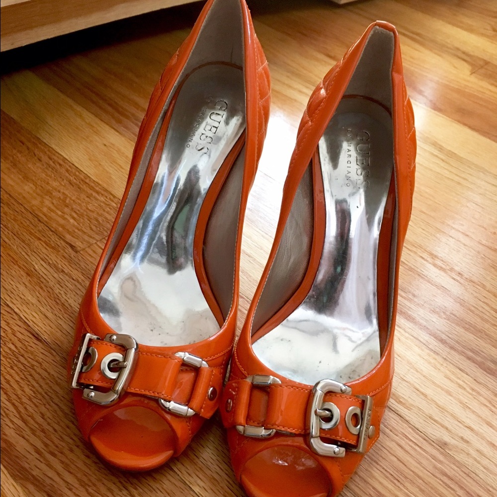Guess orange leather heels