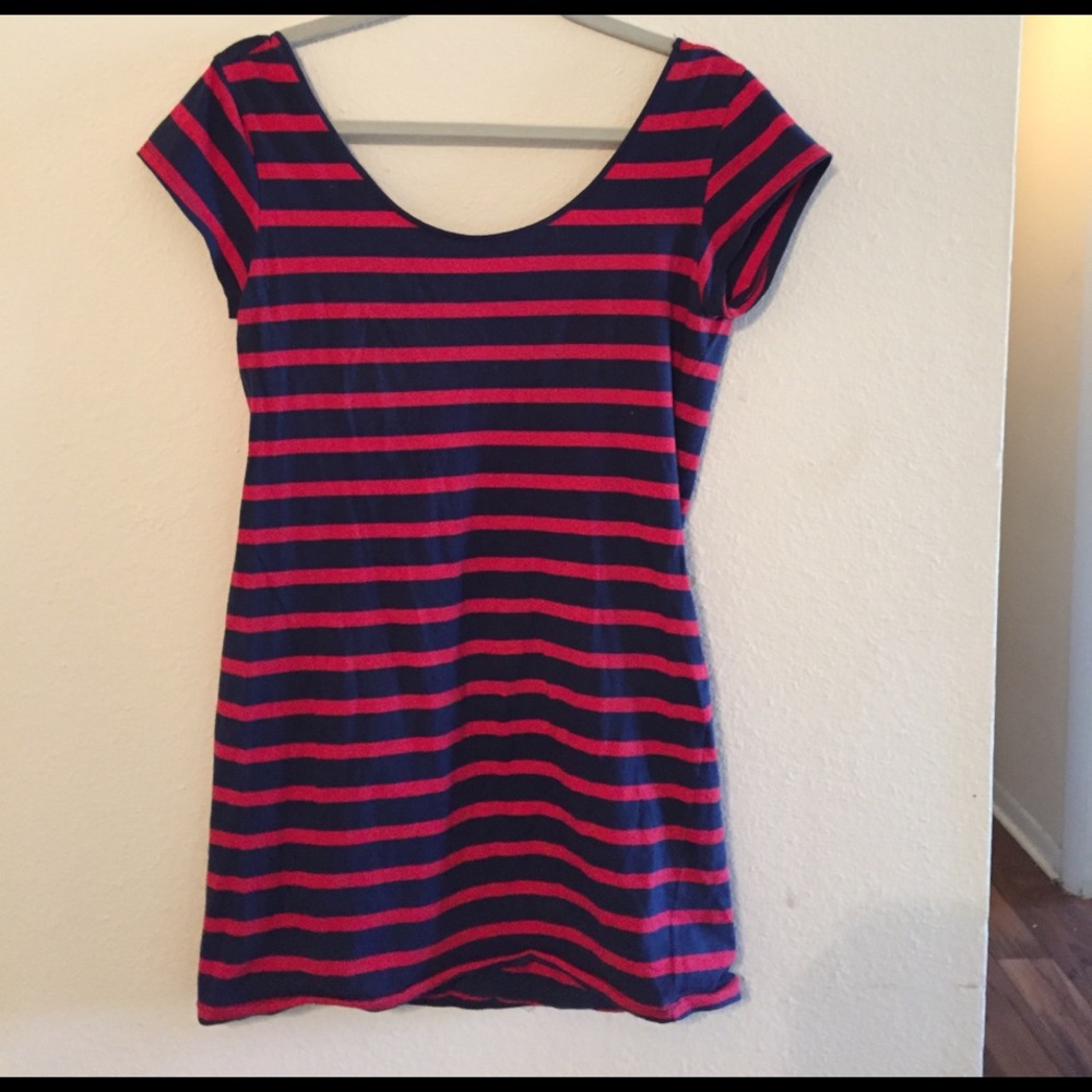 Red and blue striped dress