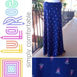 Lularoe blue maxi skirt flame tulip print sz M