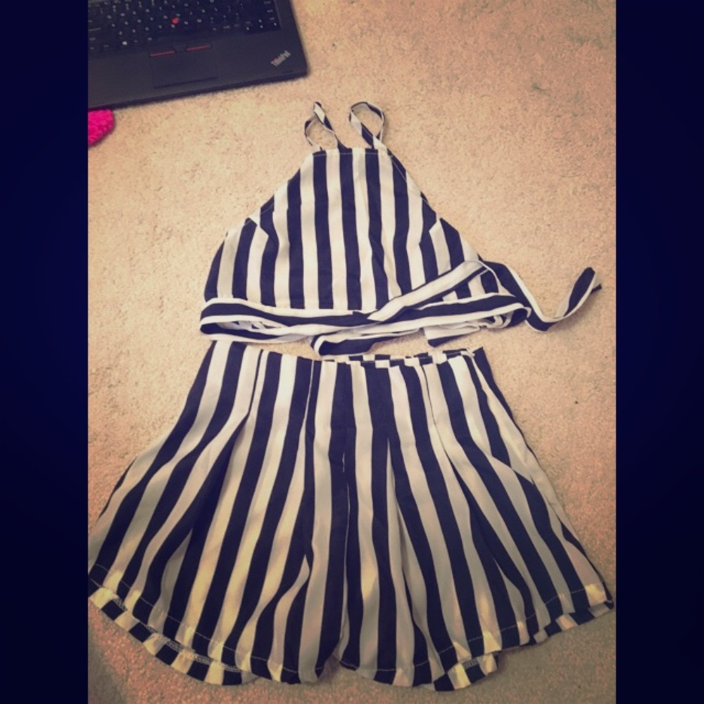 White/Navy Striped 2Piece Outfit