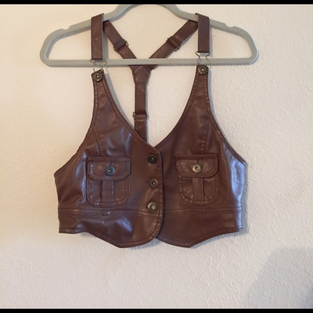 Brown faux leather vest
