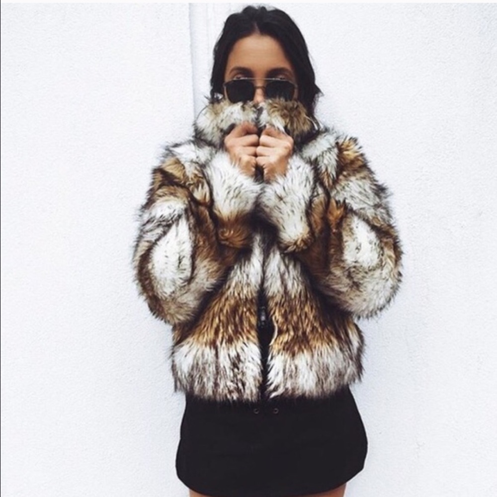 LF fur coat zip up