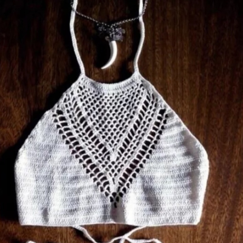 ‼️1 LEFT‼️2 piece crochet knit white boho bikini - Picture 2 of 8