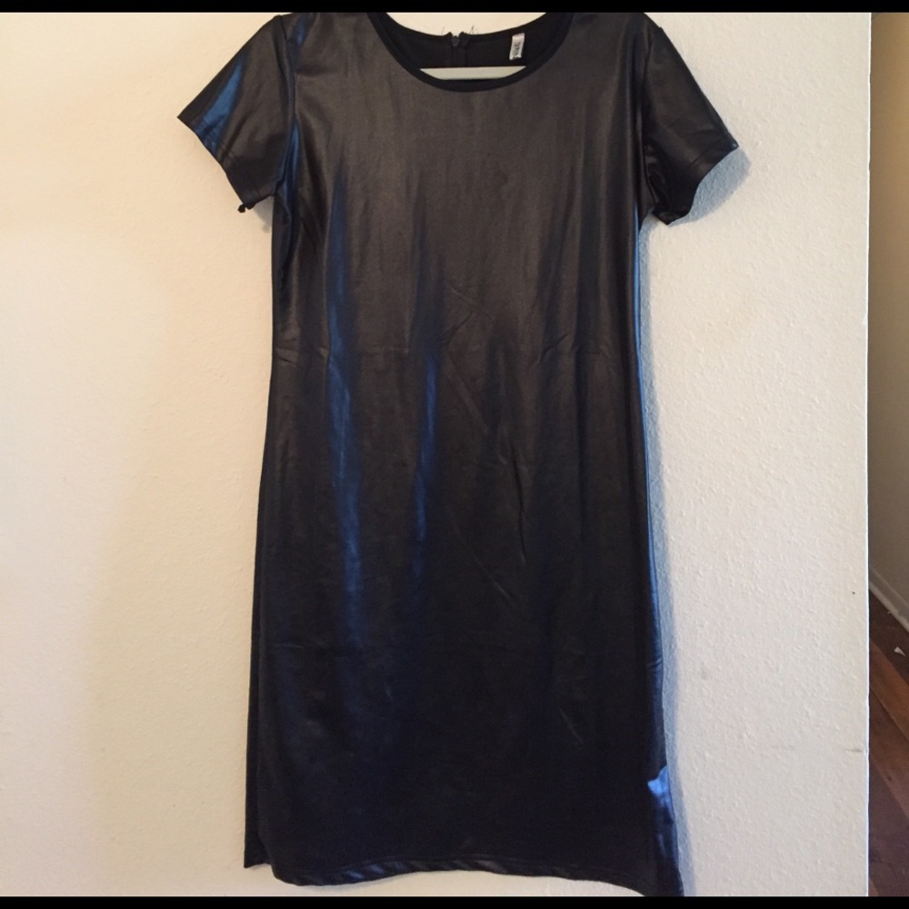 Faux black leather dress