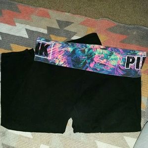 Pink half calf yoga pants