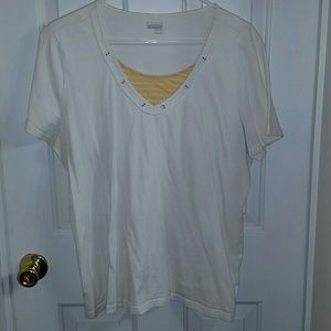 Cute white cotton top with yellow vneck