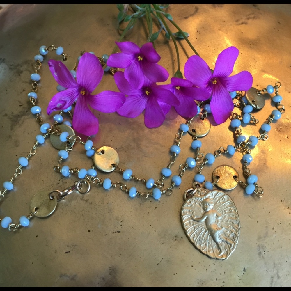 Gemstone Necklace w 14kt gold filled Angel Pendant