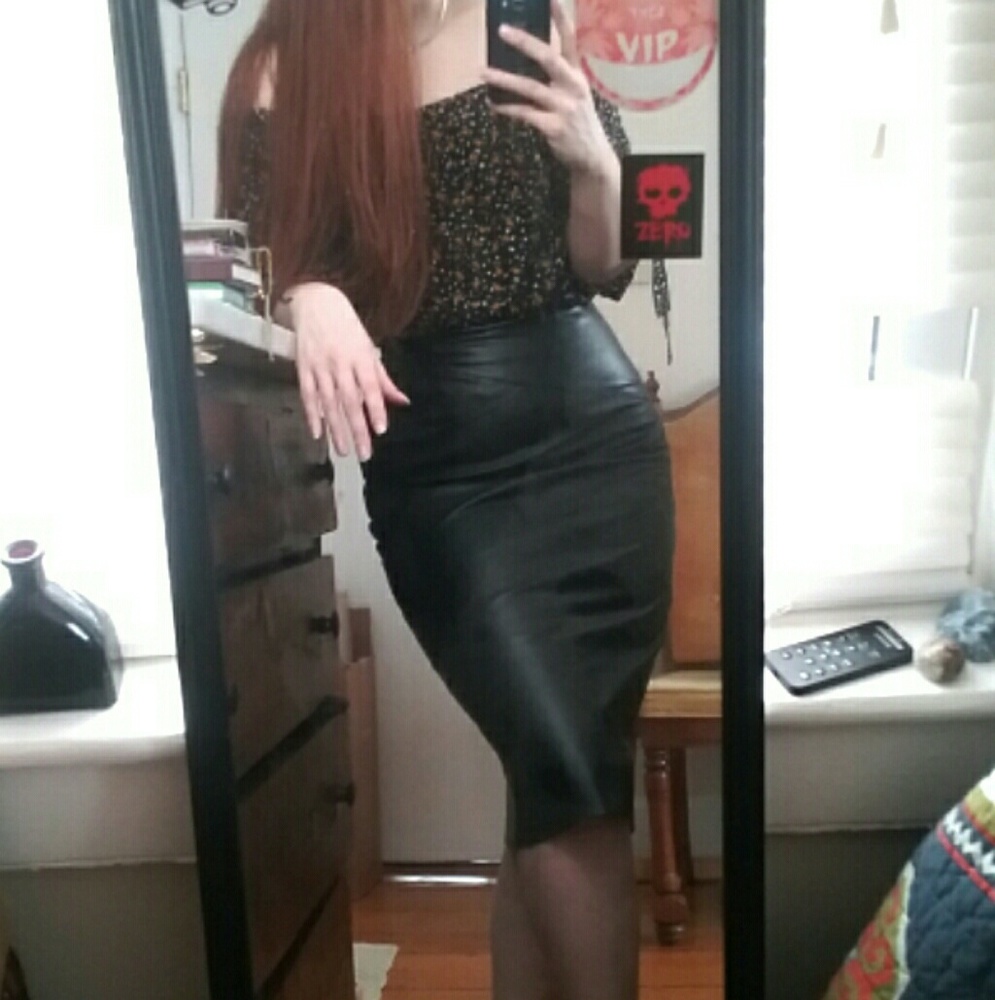 Black Leather Midi Skirt
