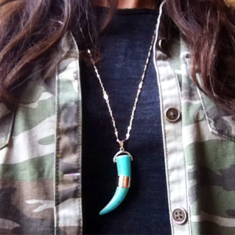 Sahara Teal Faux Tusk Pendant Necklace