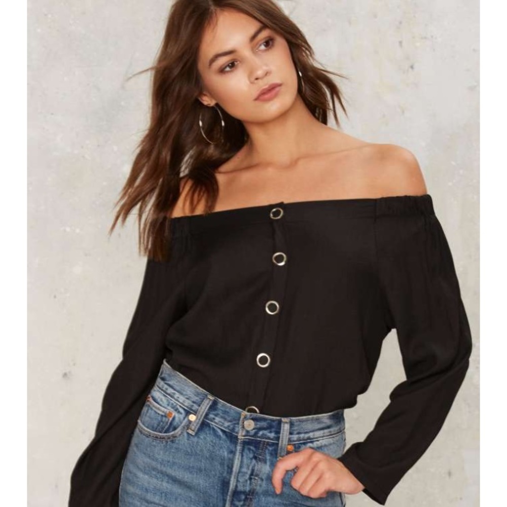 Nasty Gal Off-The-Shoulder Black Top Size Small