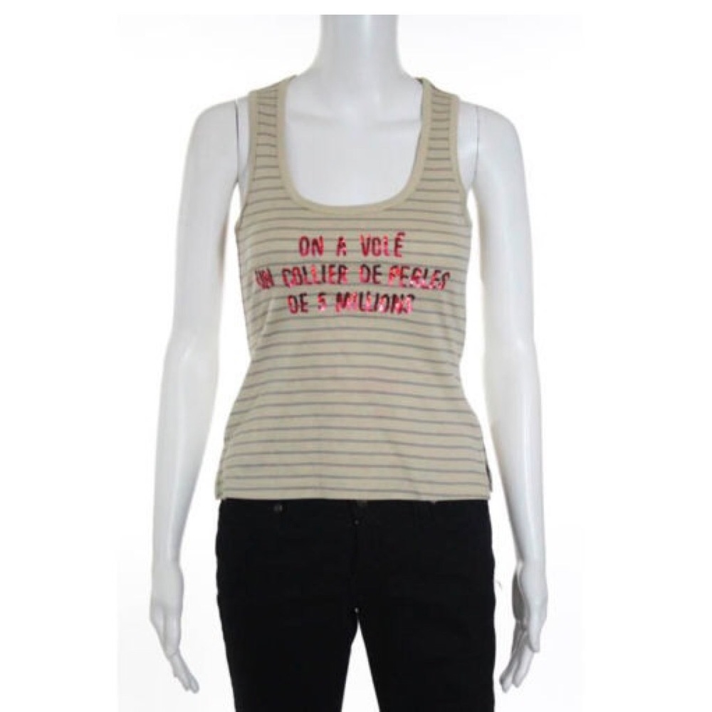 Cotton Sleeveless Striped Tank w/ Sequin Detail