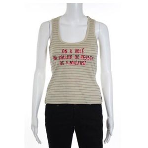 Cotton Sleeveless Striped Tank w/ Sequin Detail