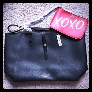 Victoria secret black tote with red wristlet