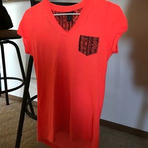 Neon coral/orange v-neck