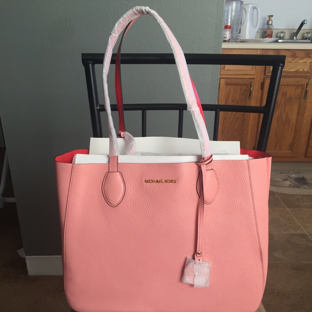 MK Mae Bicolor Orange--Pastel Pink REVERSIBLE tote