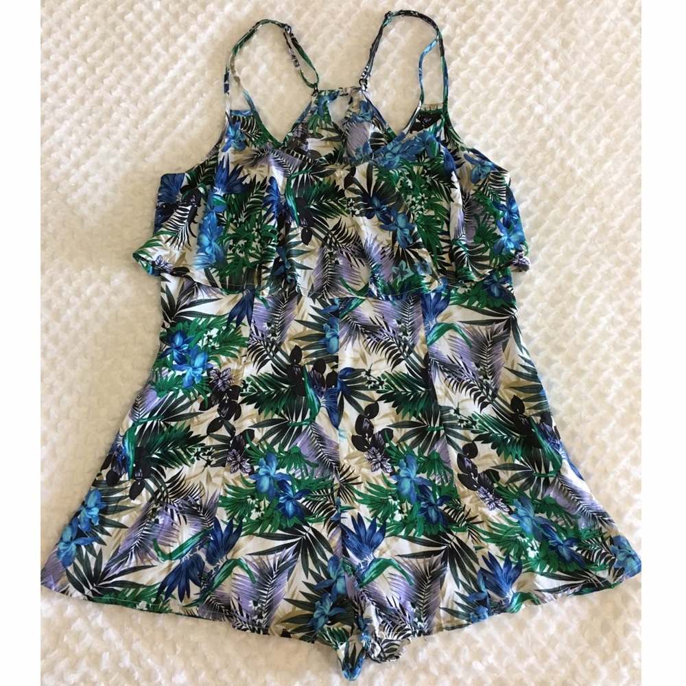 Anthropologie Paper Crane Floral Leaf Romper Sz M