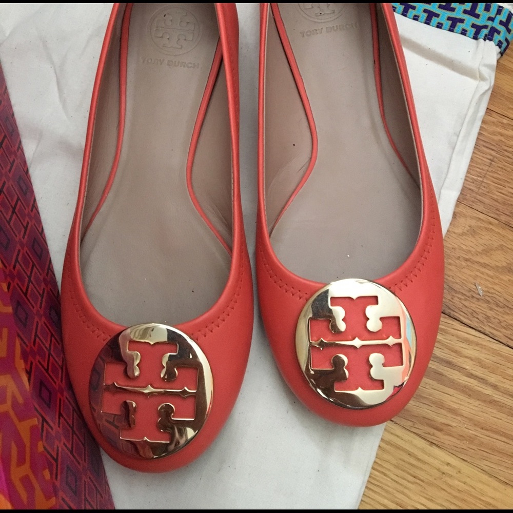 Size 8.5 Poppy Coral Tory Burch Reva Ballet Flats