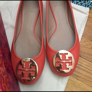 Size 8.5 Poppy Coral Tory Burch Reva Ballet Flats