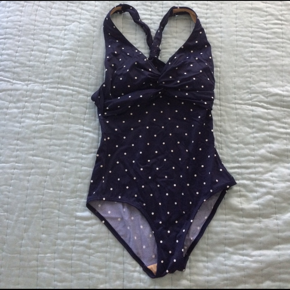 L.L. bean blue polka dot bathing suit