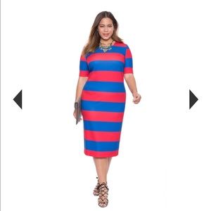 Eloquii stretch midi dress with bold stripes
