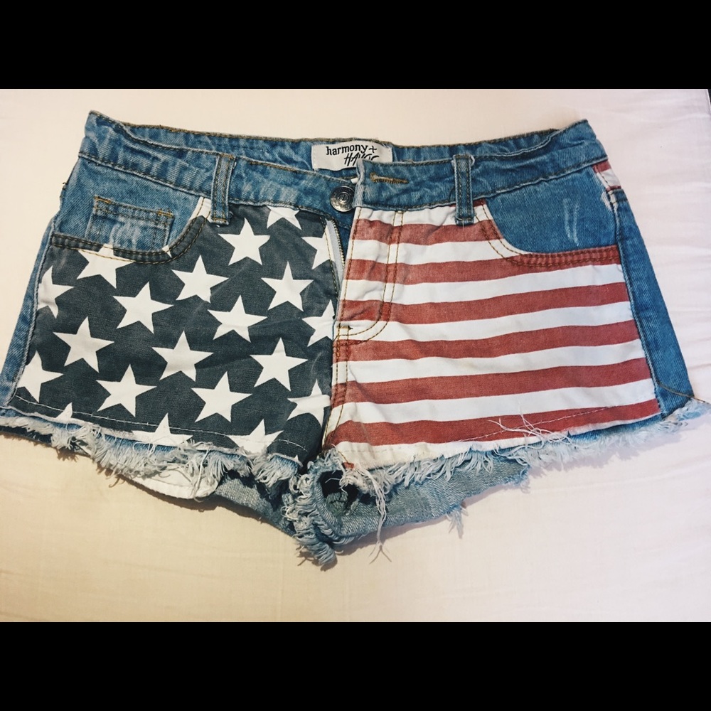 American flag denim shorts