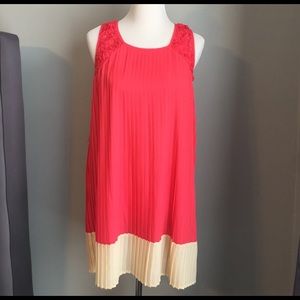 Pink and Yellow Pleated Babydoll Dress Size M