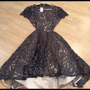 Gorgeous Bebe Foil Print Lace Cutout Dress