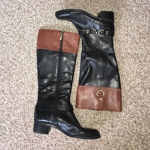 Black and brown knee boots