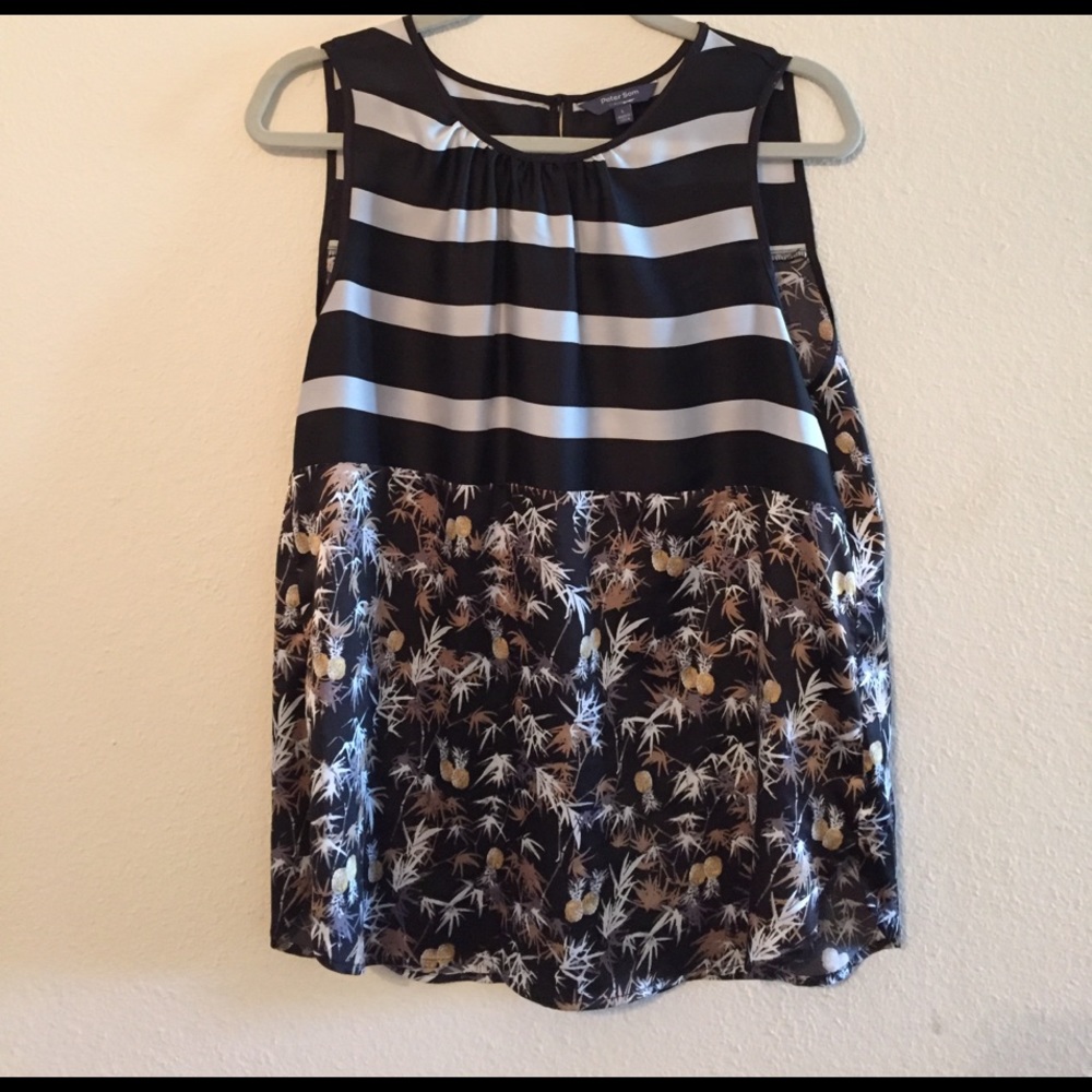 Pineapple pattern black silky blouse