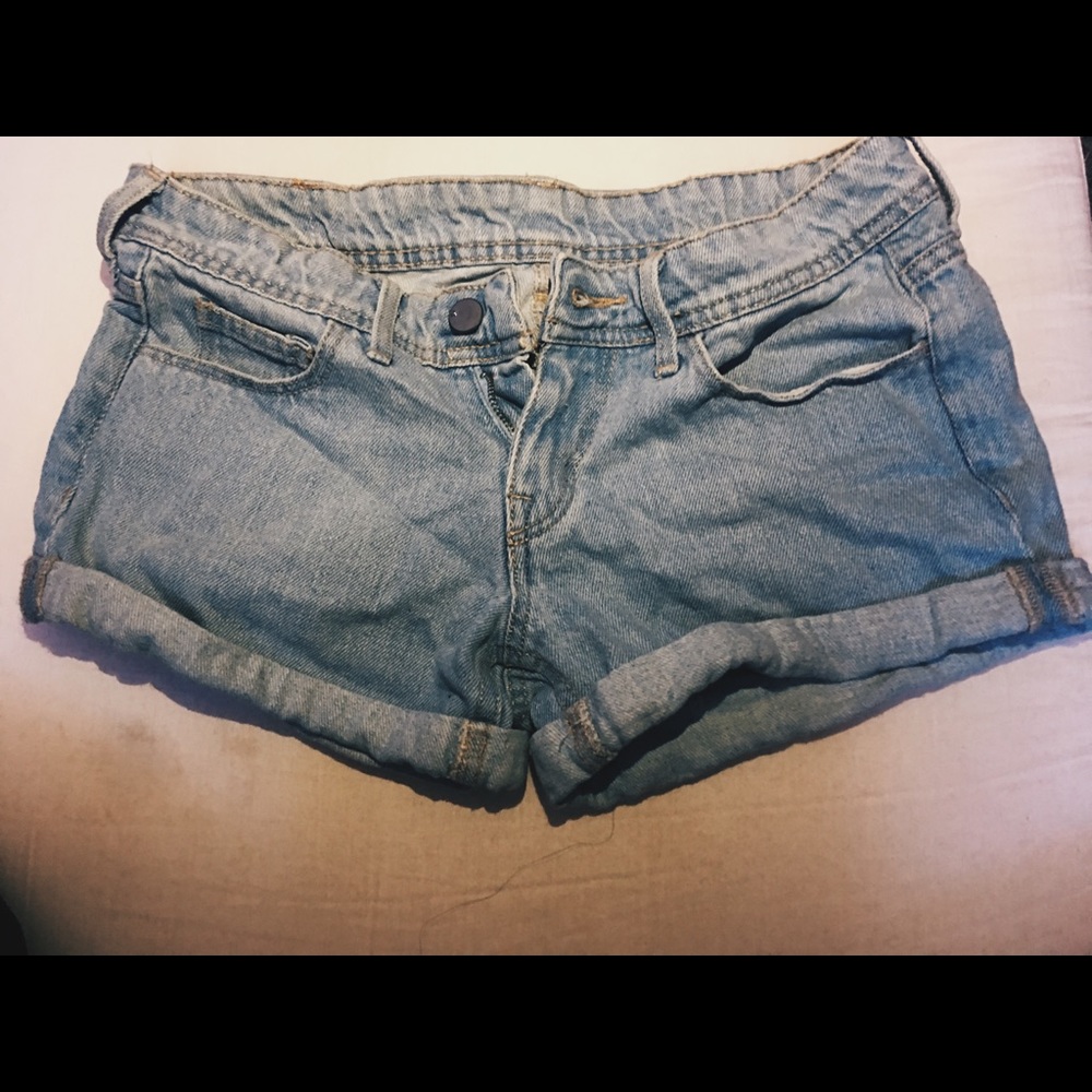 Light blue denim shorty shorts