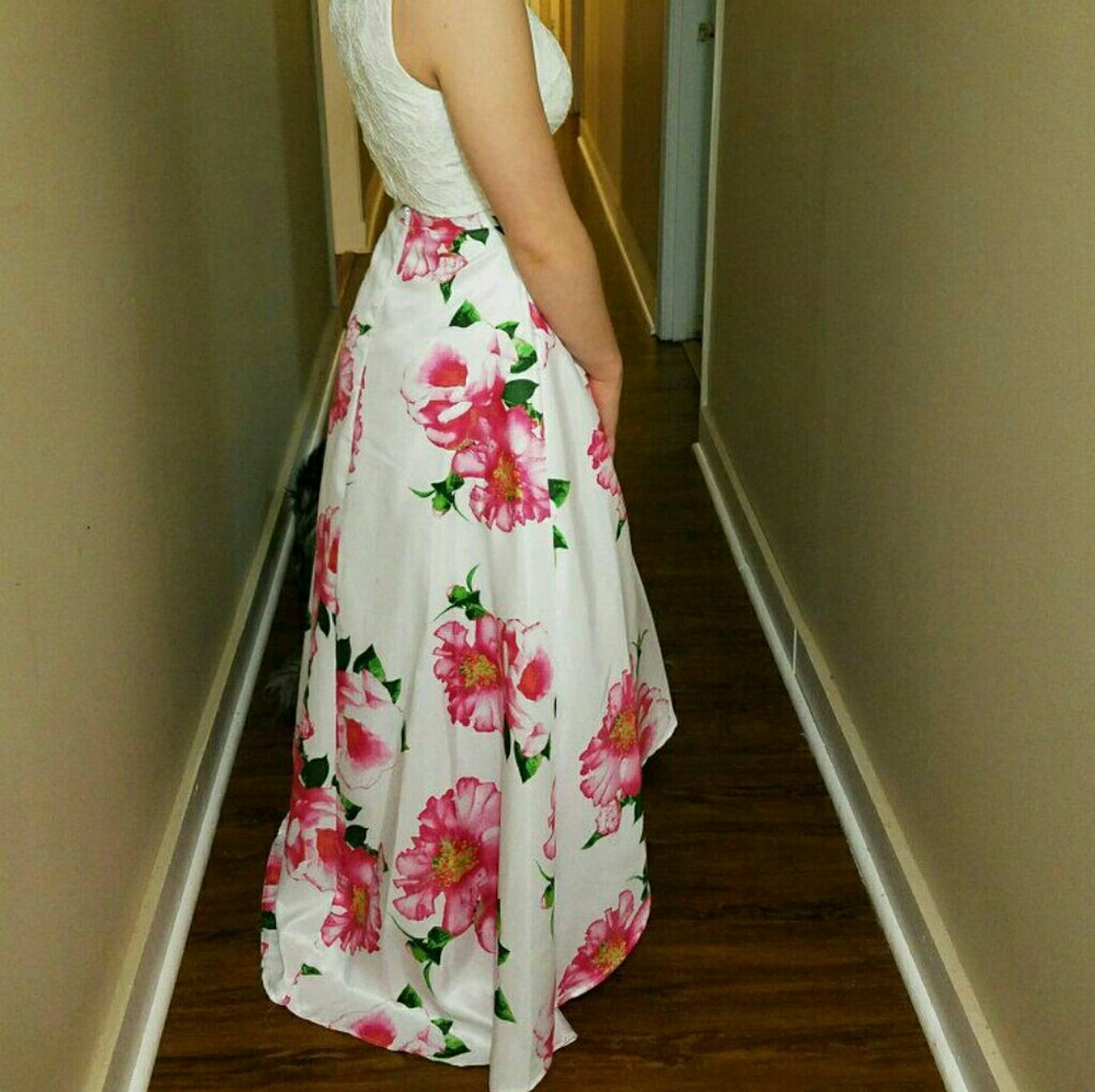 Two piece floral prom dress