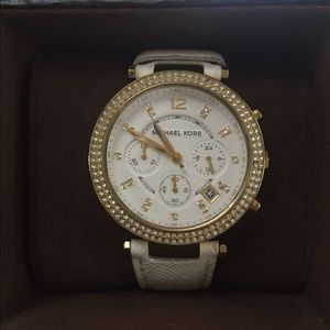 Michael Kors, white watch with diamond stones