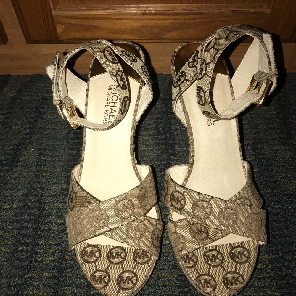 Michael Kors logo wedge sandals Sz 10, can fit 9.5