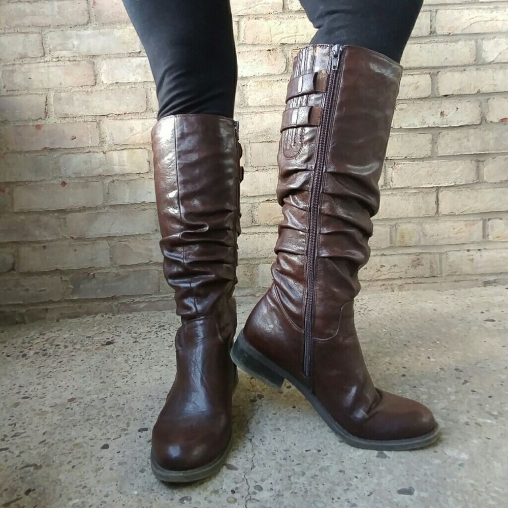 High, dark brown boots