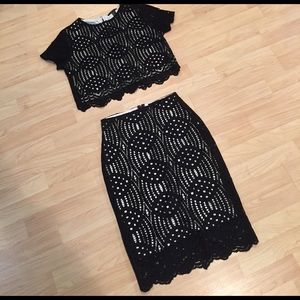 Lace Crop Top and High-Waisted Pencil Skirt Set