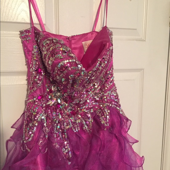 Fuschia high low prom dress, worn once :) - Picture 2 of 4