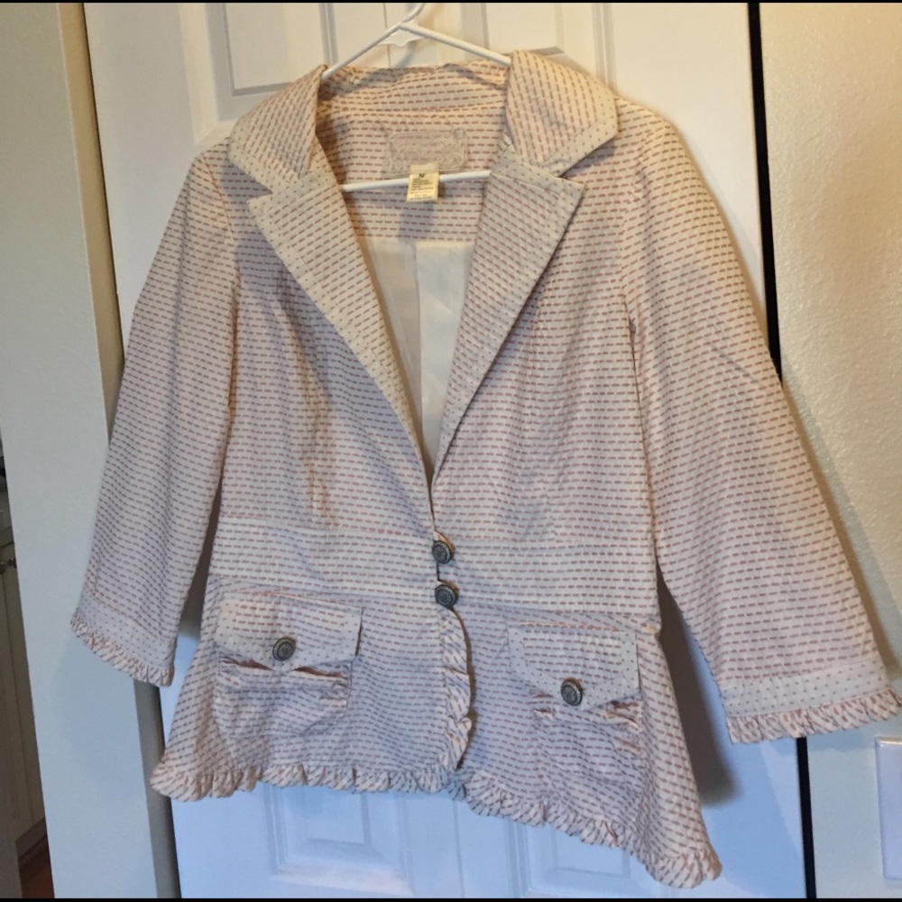 Pink and white ruffle blazer