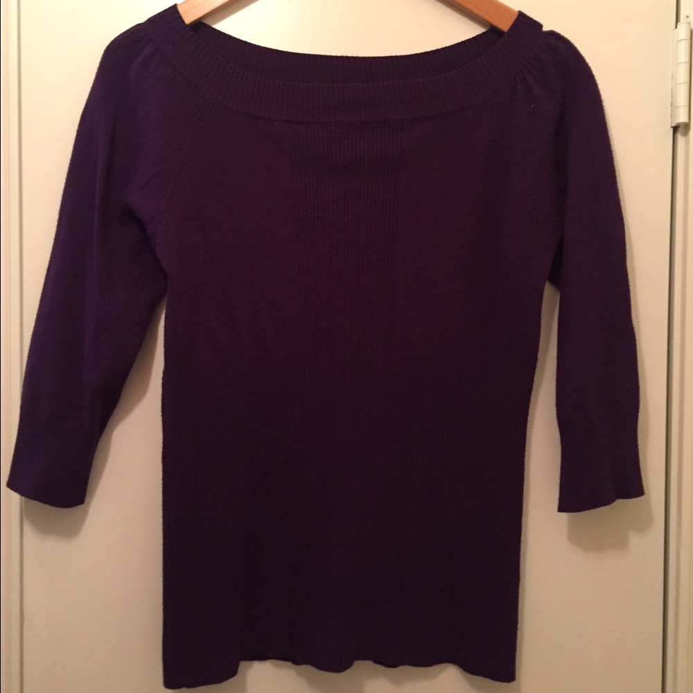 Lightweight dark purple, very flattering, sweater
