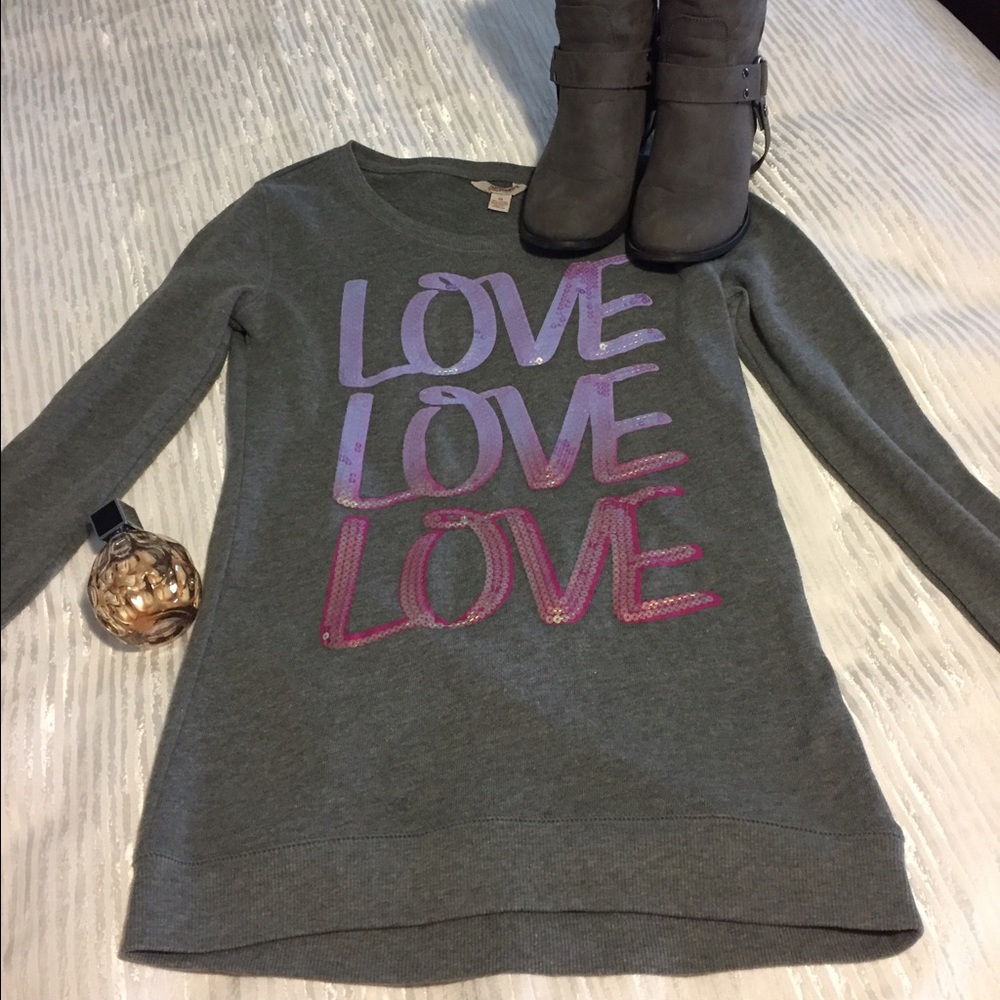Grey sweatshirt with Love in Sequins on it! NWOT