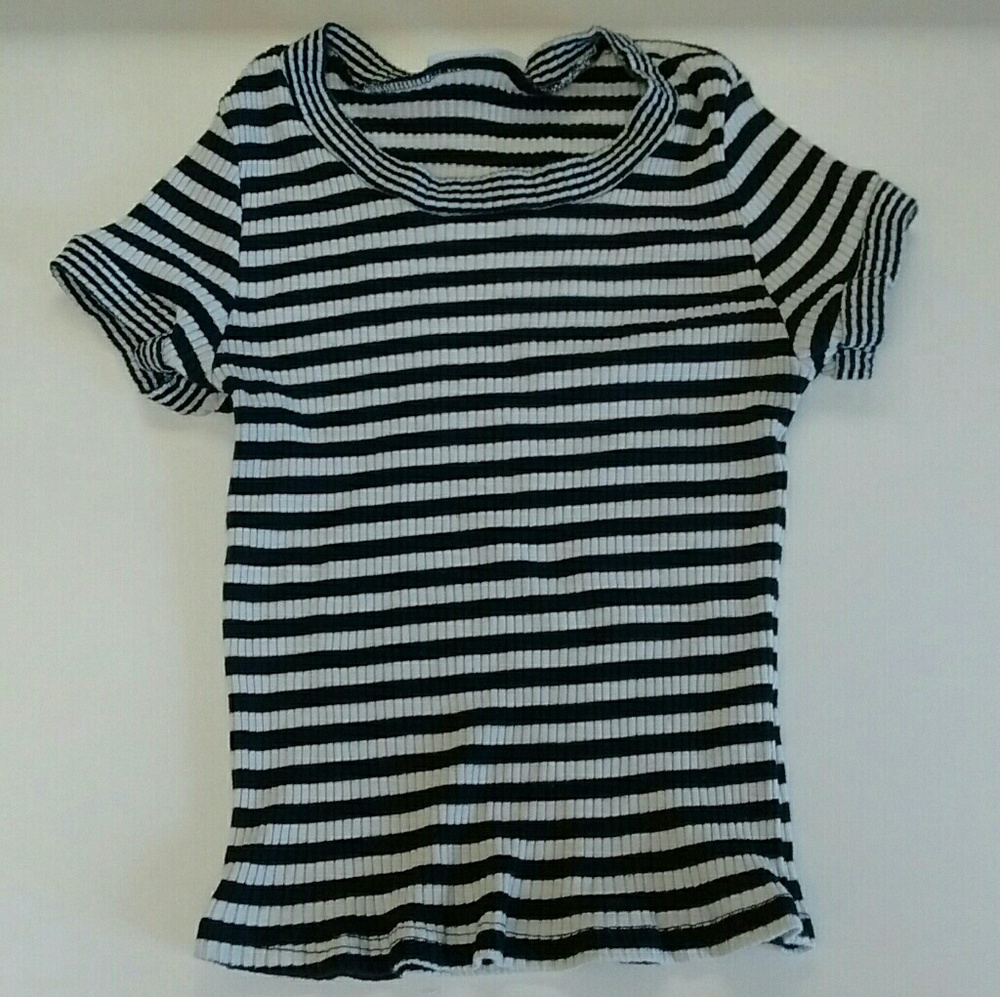 Cropped Striped Sweater-Knit Tee