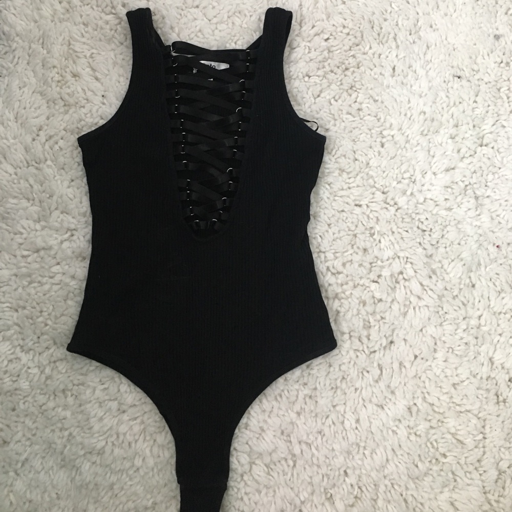 LF Laceup Ribbed Black Bodysuit